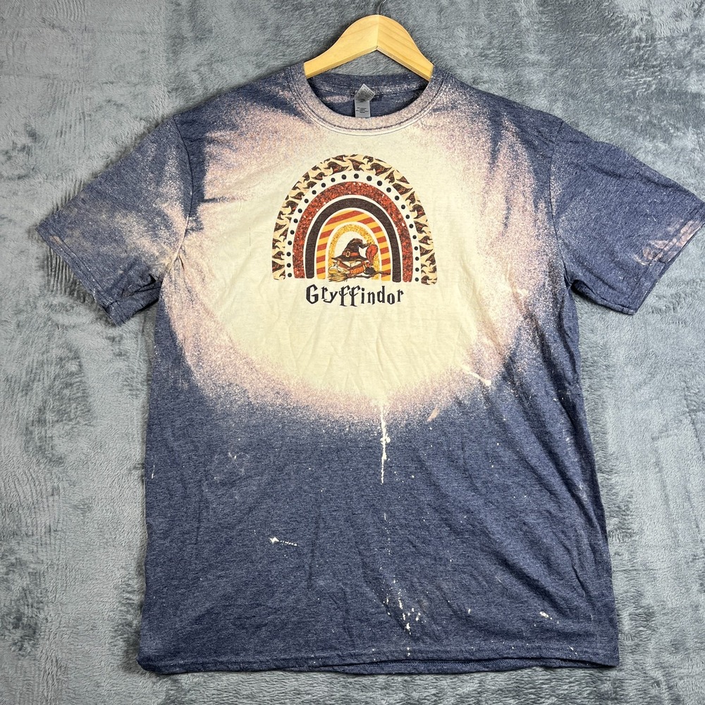 Gildan Softstyle T Shirt Mens XL Heathered Blue Gryffindor Rainbow Graphic Print